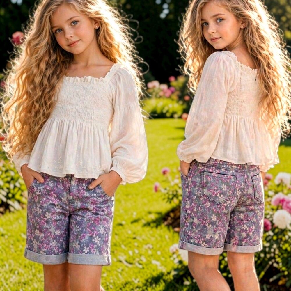 NWT Catherine Malandrino Sz 8 Girls Pastel Purple Floral Bermuda Summer Shorts